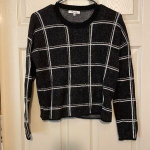 Madewell Black and White Grid Pattern Crew Neck Sweater
